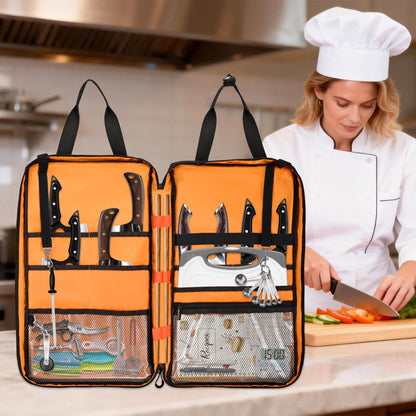 FURIMETY Professional Knife Bag with Front Pocket for Cookbook & Pad, Chef Knife Bag With Shoulder Strap, Knife Carrying Case for Kitchen Tools & Chef Utensils, Quilted Black