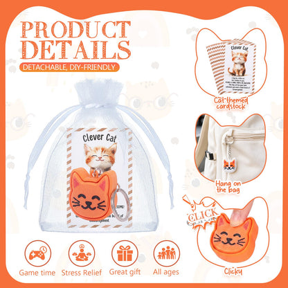 Junkin 25 Set Cat 3D Printed Clicker Fidget with Cards Funny Stress Relief Key Rings Gift Luggage Backpack Charm Gifts for Cat Lover Baby Shower Cats Themed Party Decorations