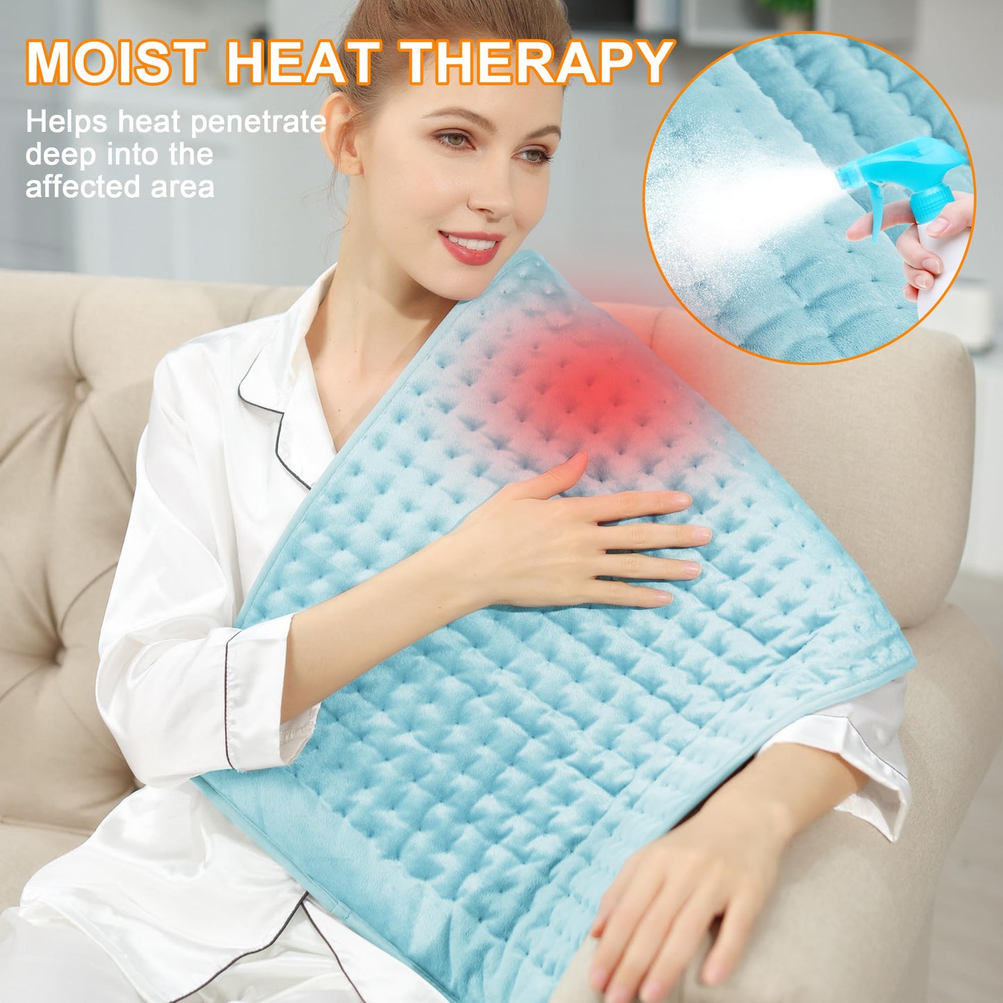 Heating Pad,Electric Heating Pads for Back,Neck,Abdomen,Moist Heating Pad for Shoulder,Knee,Arms,Legs,Dry/Moist Heat & Auto Shut Off,Birthday Gifts for Men and Women(Light Gray, 24''×12'')