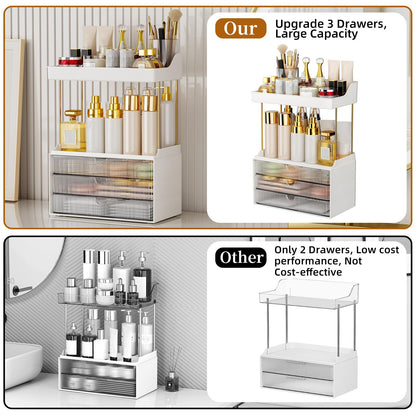 3 Drawers Bathroom Counter Organizer - 5 Tier Makeup Organizer, Versatile Perfume Organizer, Ideal for Bathroom Storage, Vanity, Large Skincare, Perfume, Present, Clear