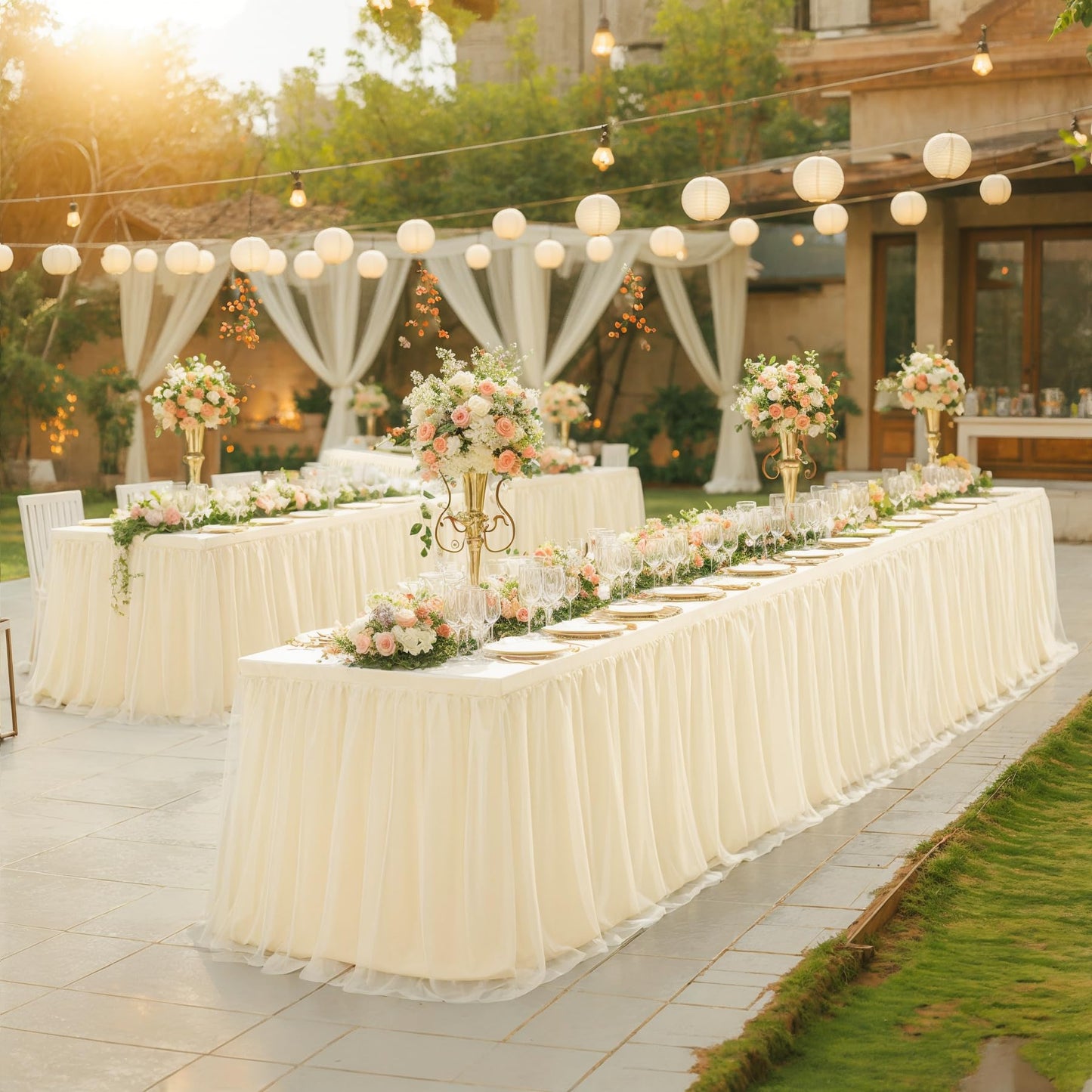 6ft Champagne Tulle Tablecloths for Rectangle Tables Stretch Rectangular Table Cloths Wrinkle Free 6 Foot Spandex Table Cover with Tutu Skirt for Wedding Birthday Party Banquet Buffet Cake Desk Skirt