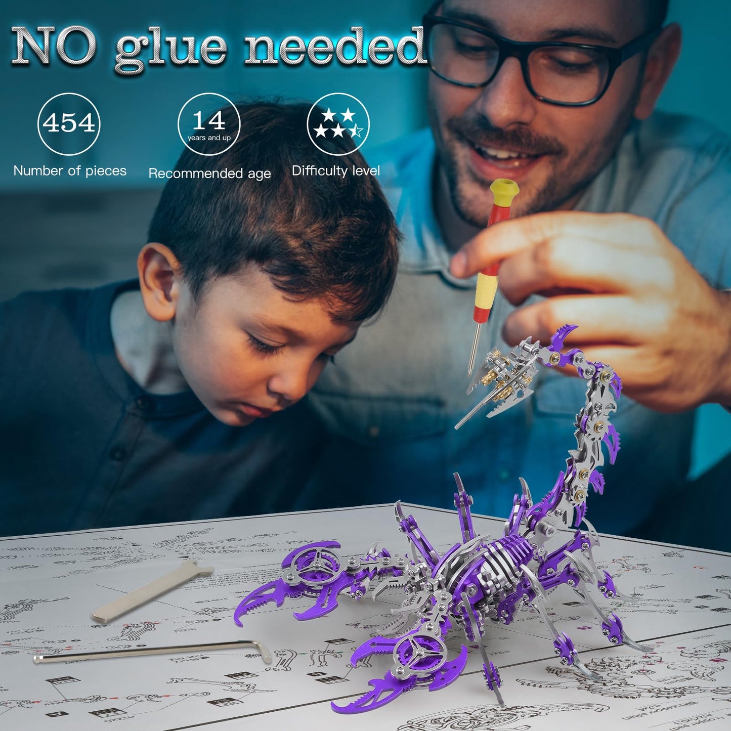 Metalkitor Scorpion 3D Metal Puzzles Kits for Adults Teens – 454 Pcs – Mechanical Assembly Models – 4 Hours to Build – Ideal for Gifts and Decorations (Purple)