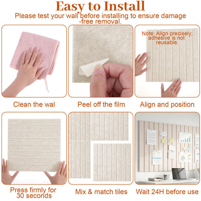 Kuyeyzu 12 Pack Felt Slatted Bulletin Board 11.8x11.8 Inches Alternative to Cork Boards for Walls with 60 Adhesive Tabs and Pushpins for Office Home Room Decor