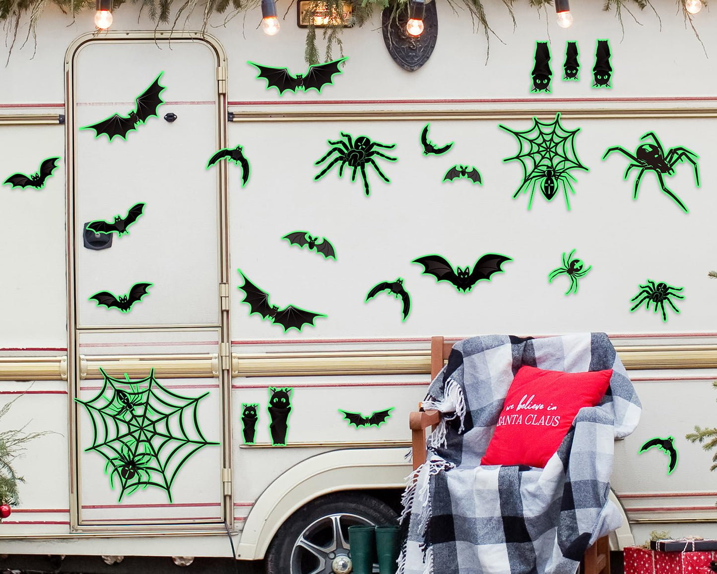 Whaline 25Pcs Halloween Garage Decoration Magnet Stickers Luminous Bat Spider Web Garage Door Decals Scary Magnet Refrigerator Stickers for Halloween Party Home Car Garage Door Decorations