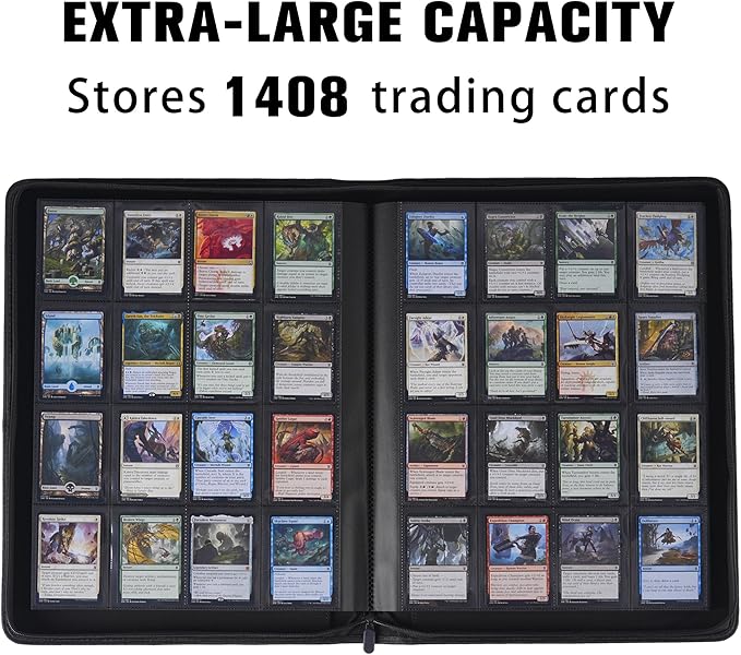 Card Binder 16 Pocket,Trading Card Binder Holds up to 1408 Cards with 44 Sleeves,Zipper Card Holder Album Compatible with TCG Card/Game Cards/Sports Card-Purple