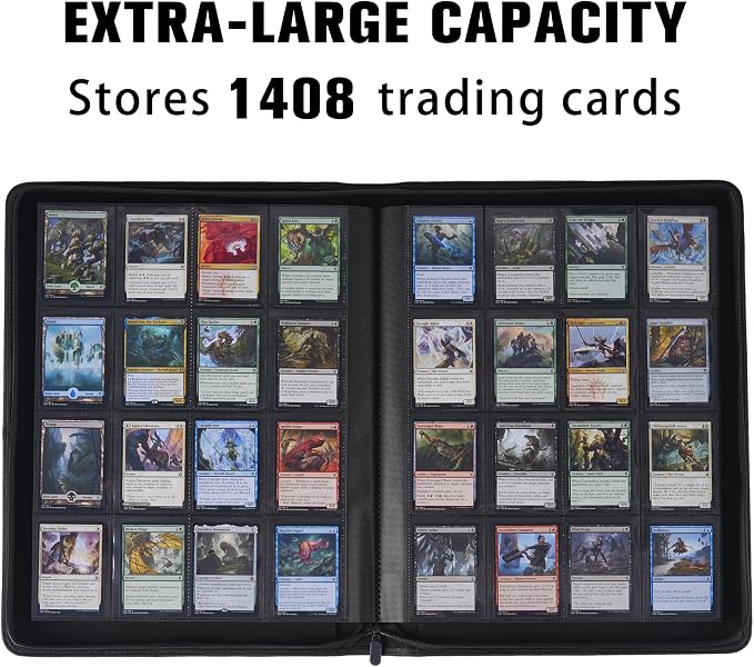 Card Binder 16 Pocket,Trading Card Binder Holds up to 1408 Cards with 44 Sleeves,Zipper Card Holder Album Compatible with TCG Card/Game Cards/Sports Card-Orange