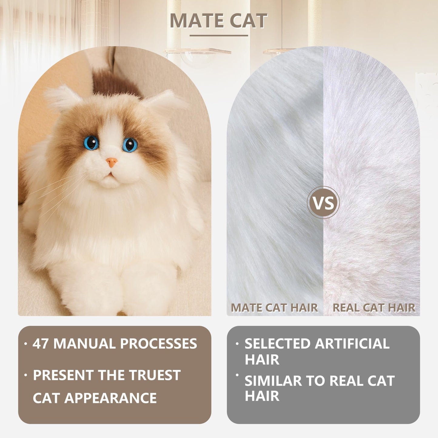 Chongker Interactive Robot Cat, Plush Stuffed Animal Toys, Bionic Motion, Purr and Heartbeat Sound, Lifelike Cat Companion for Children and the Elderly