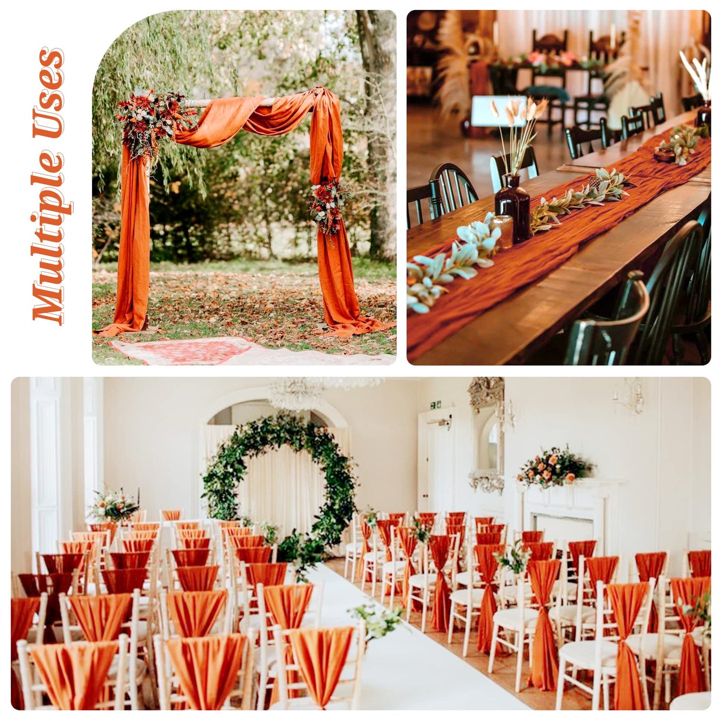 10 Pack Fall Halloween Table Runner 10FT Orange Cheesecloth Table Runner 35 x 120 Inch Long Semi-Sheer Gauze Fabric Boho or Rustic Wedding Table Decor for Bridal Shower Baby Shower Holiday Party