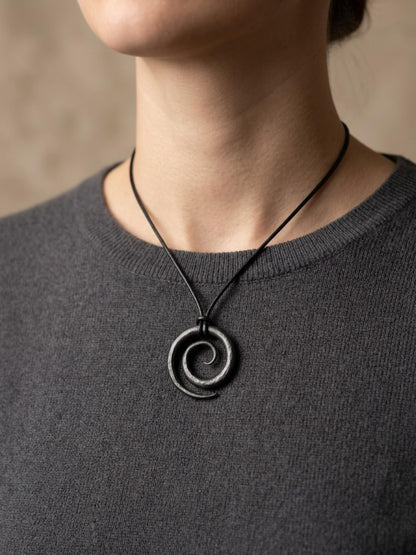 THEREALREYAZ Hand Forged Wrought Iron Celtic Spiral Necklace with Pure Leather Rope | Handmade Rustic Iron Pendant | Adjustable Cord | Unique Artisan Jewelry Gift for Men & Women