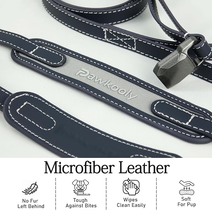MagEase Dog Collar with 4FT Leash | Adjustable | Anti-Wrinkle, Bite & Stain-Resistant Leather | Soft & Skin-Friendly | 450LB Escape-Proof Magnetic Buckle (Navy Blue, Extra Large)