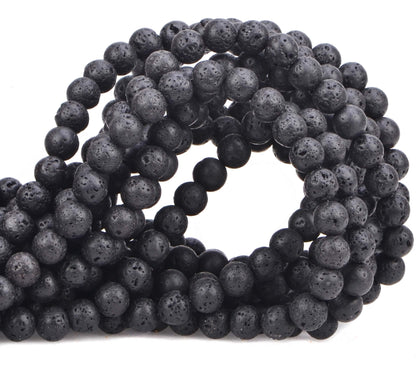 100Pcs Natural Crystal Beads Stone Gemstone Round Loose Energy Healing Beads with Free Crystal Stretch Cord for Jewelry Making (Black Lava, 8MM)