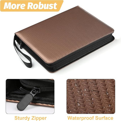 GERMUN 3 Ring 9 Pocket Zipper Card Binder, 720 Double Sided Standard PU Trading Card Album Folder for TCG & Sports Cards, Not Fit Top Loaders (Brown)