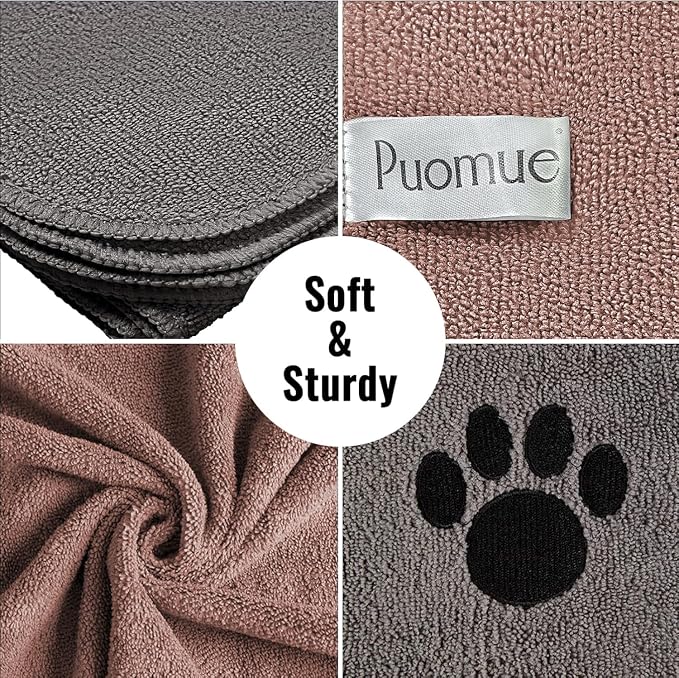 Puomue Microfiber Dog Towels for Drying Dogs, Super Absorbent and Soft Pet Grooming Towel, 40 Inch X 23.6 Inch, Perfect for Large, Medium or Small Dogs (Grey + Brown, 41" L x 23.6" W)