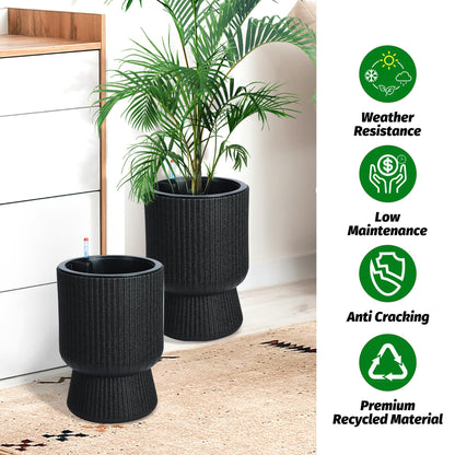 GarveeLife 14.2 in Planters Set of 2, Outdoor＆Indoor Black Planter Pots, Planter Pots with Inner Bucket and Water Level Monitor, for Patio, Porch, Living Room, or Home Office, Classic Black