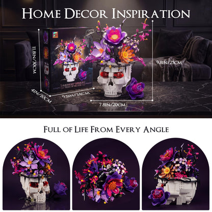 YP YuanPei Rose Skull Flower Bouquet Building Set, Wildflower Botanical Collection Kit for Adult Women, Horror Gothic Skeleton Decor for Goth Home Table Art Decor, Girlfriend/Mom/Wife/Couple