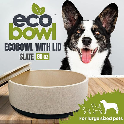 Palz&Co EcoBowl with Lid for Dogs & Cats, 80 oz Gray - Natural Bamboo Pet Bowl with Non-Slip Base, Pet Food and Water Dish, Dishwasher Safe