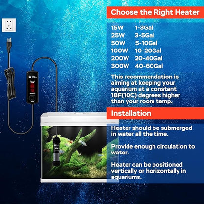 AquaMiracle 100W Small Aquarium Heater Fish Heater, Super Mini Fish Tank Heater Turtle Tank Heater for 10-20 Gal Tanks, with Dual LED Display, Dry-Run/Overheating Protection & Memory Function