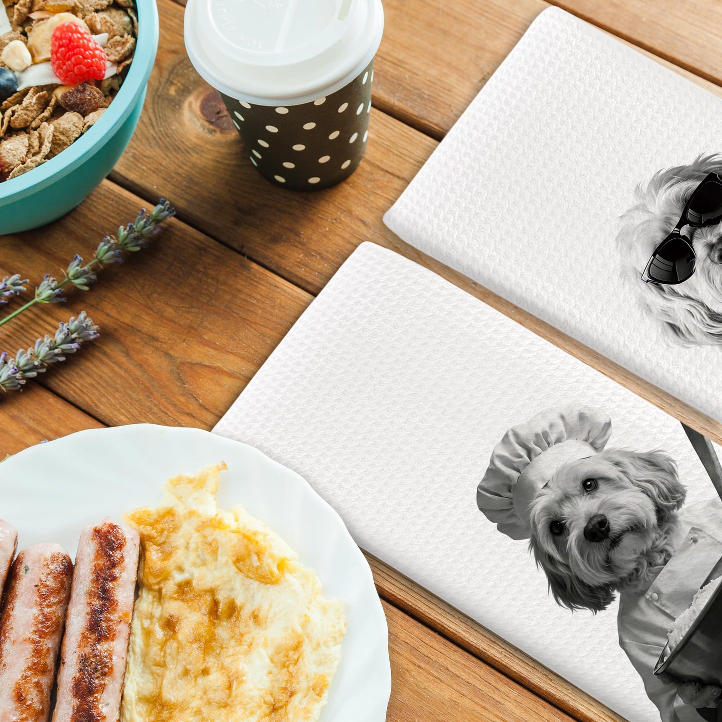 BCUANGD Dog Kitchen Towels Decor Set of 2 - Funny Lowchen Hand Tea Towels, Retro Black Puppy Dog Owner Gifts for Women Men Dish Towel Dishcloths Decorations for Home Kitchen, 16"x24"