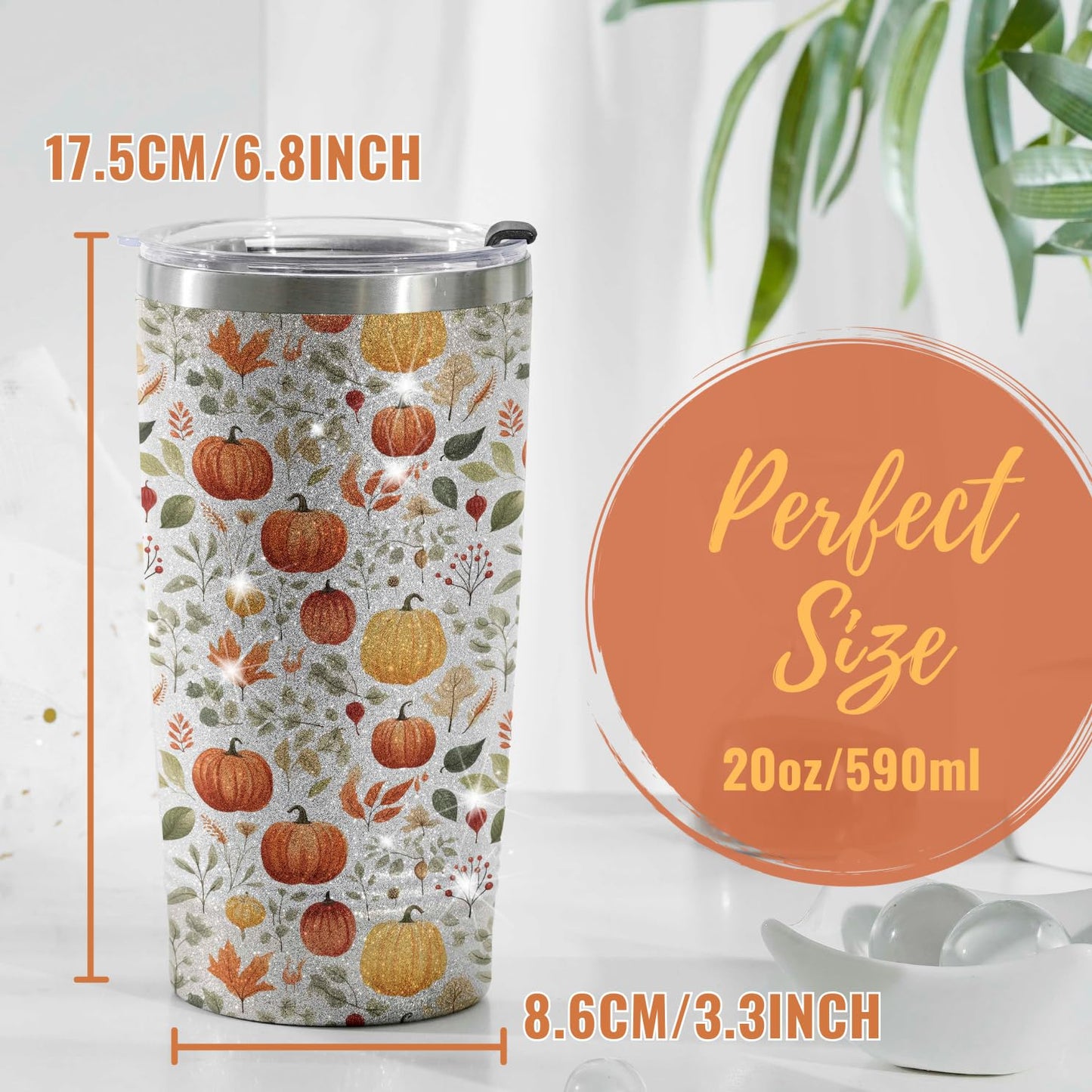 Onebttl Pumpkin Gifts for Women, Men, Cool 20oz Stainless Steel Skinny Tumbler with Lid & Straw, Unique Gift for Pumpkin Lovers - All-over Print