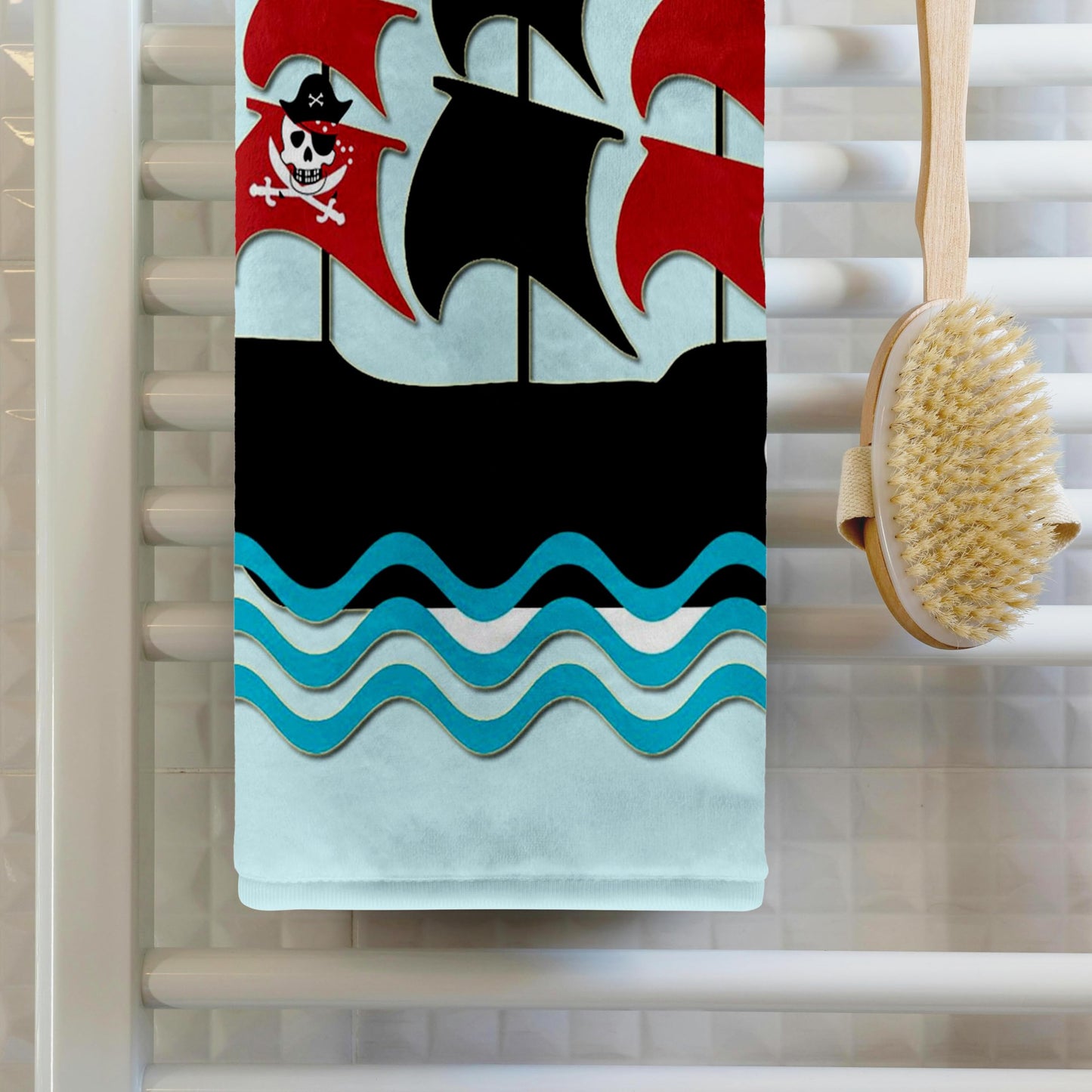 3D Rose TWL_224466_1 Pirate Boat. Kids Decor Towel, Blue, 15" x 22"