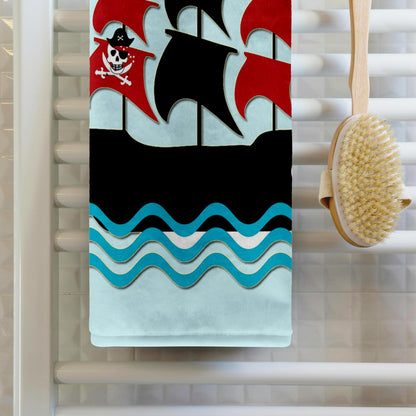 3D Rose TWL_224466_1 Pirate Boat. Kids Decor Towel, Blue, 15" x 22"