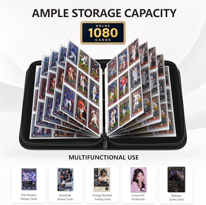 Baseball Card Binder,9 Pocket Trading Card Zip Binder, 1080 Pockets Holder Sheets Display Storage Protectors,Baseball