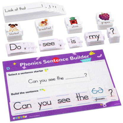 CHEFAN Sentence Building for Kids, Learn to Read & Write, Sight Words Learning Toy, Sentence Board with Writing Board, Speech Therapy for Preschool Kindergarten