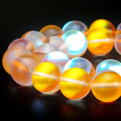 RUBYCA 6mm Round Moonstone Matte Crystal Glass Beads Aura for Jewelry Making Gold, 1 Strand