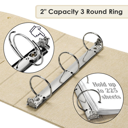 EYROZILL 3 Ring Binder 2 Inch, Binder for Letter Size (11" x 8.5") with 5 Tab Dividers, File Folder Labels and Low Profile Clipboards, Apricot