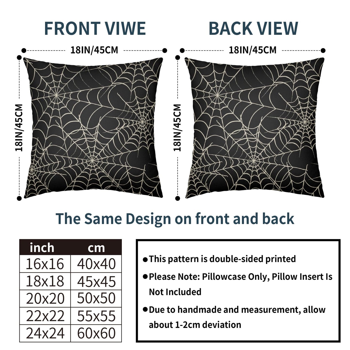 Halloween Spiderweb Pillow Covers 18x18 Set of 2 Black White Spider Web Outdoor Decorative Throw Pillows Halloween Scary Themed Farmhouse Pillowcases Linen Cushion Case Decor for Home Sofa Couch Bed