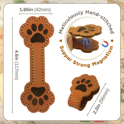 ALEACAR Magnetic Leather Bookmarks for Reading, Cute Dog Paw Shape Magnet Bookmark Clips for Women, Men, Kids, Magnetic Book Marks, Gifts for Book Lovers Teachers Students (1 Pack, Brown)