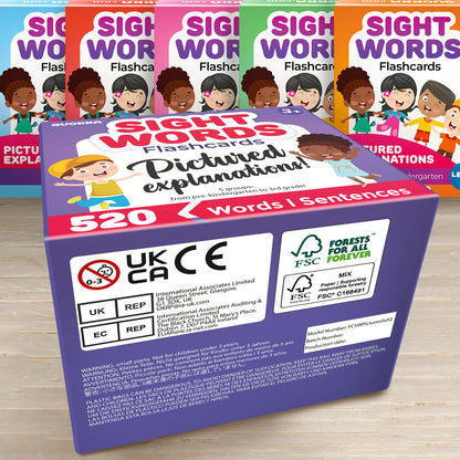 520 Sight Words Flash Cards Kindergarten with Sentences For Kids Ages 4-8 – Based on Dolch Sight Words Lists for Reading Fluency – Flashcards for Studying Pre-K to 3rd Grade - Speech Therapy Materials