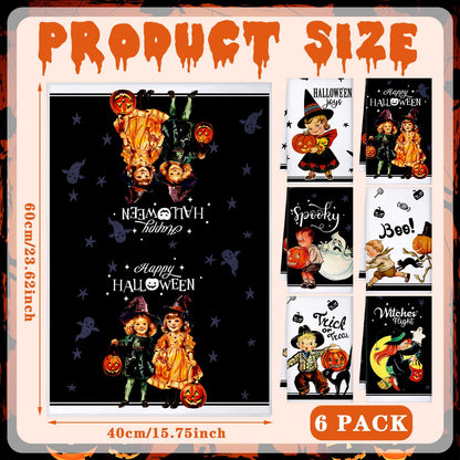 FuWeave 6 Pcs Halloween Kitchen Towels Absorbent Horrible Witch Ghost Pumpkin Bat Hand Dish Cloth Retro Decorative Funny Tea Towel for Halloween Home Gift Decor