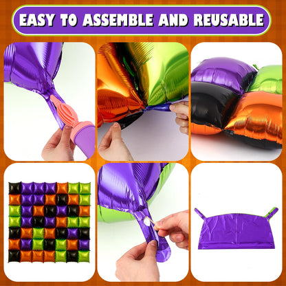 Charnoel 50 Pcs Halloween Balloon Garland Arch Kit Black Orange Green Purple Double Sided Square Foil Balloons Wall Backdrop 19 Inches Tunnel Kit for Halloween Party Background Classroom Decorations