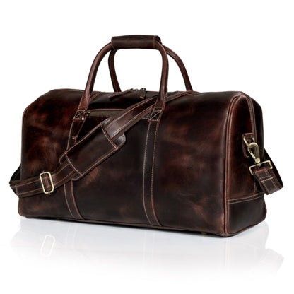 21 Inch Genuine Buffalo Leather Travel Duffle Bag | Overnight Weekend Leather Bag | Sports Gym Duffel for Men| Airplane Under Seat Carry on Bags (brown)