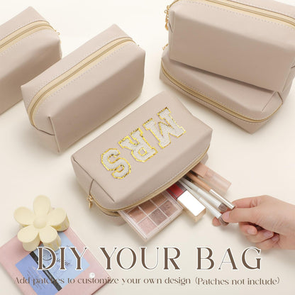Kigeli Aesthetic Makeup Bags PU Leather Cosmetic Pouches Waterproof Plain Toiletry Bags Makeup Pouches Bulk for Women Party Gift Travel Storage Organizer(Nude Color,7.1 x 2.8 x 4.3 in)