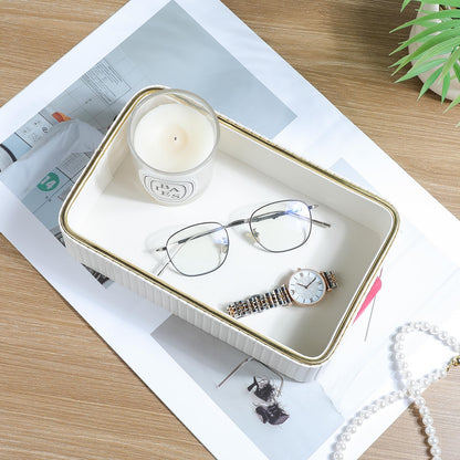 MEIBOOCH Desk Organizer Tray, PU Leather Nightstand Organizer Perfume Valet Tray for Men Women, Decorative Vanity Trays Trinket Dish Key Bowl for Entryway Table (Ivory, Small)