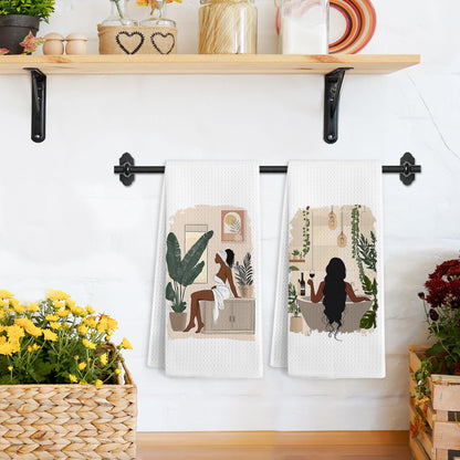 Gnmduw African American Black Women Hand Towels Set of 2, Black Girl Kitchen Towels, African Female Decorative Hand Dish Tea Towel for Kitchen Bathroom Decor,American Women Bathroom Towel, 16x24 Inch