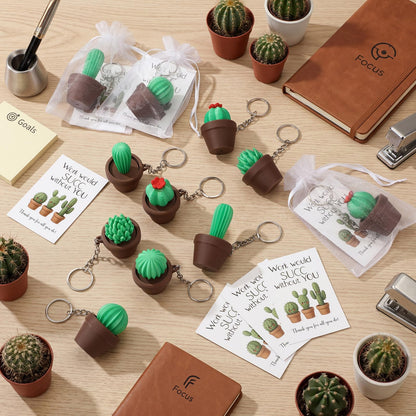 Gerrii 24 Sets Plant Lover Gifts Succulent Cactus 3D Clicker Fidget Keychains Inspirational Cards Bulk 3D Press Stress Relief Sensory Keychain Employee Appreciation Positive Gifts for Coworker Teacher
