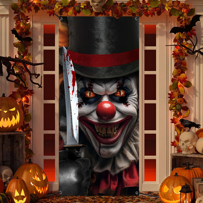 HunnmingRe Clown Door Cover Decoration Carnival Clown Decorations 70 x 35 Inch Scary Circus Backdrop Hanging Halloween Door Banner for Party Decoration(Killer Clown)