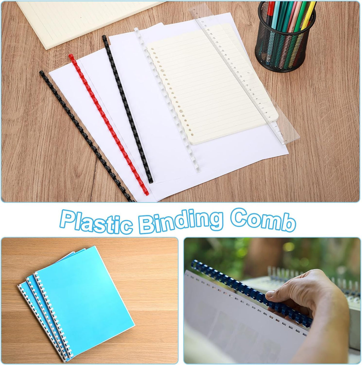 PATIKIL 20mm (3/4") Plastic Binding Combs, 50 Pcs 21 Rings Comb Binding Spines 150 Sheet Capacity Letter Size for Binding Paper Sheets Notebook Calendar Picture Album, Blue