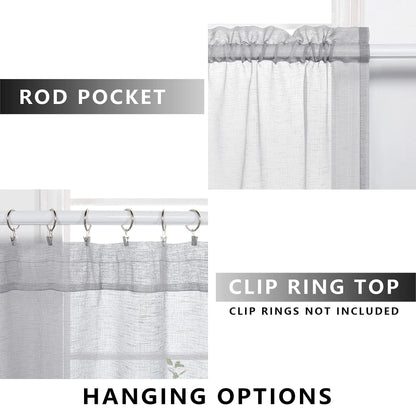 KOUFALL Grey Curtains 84 Inches Long for Bedroom Set 2 Panels Pair Rod Pocket Window Translucent Faux Linen Drapes Light Filtering Semi Sheer Gray Opaque Curtains for Living Room 52x84 Inch Length