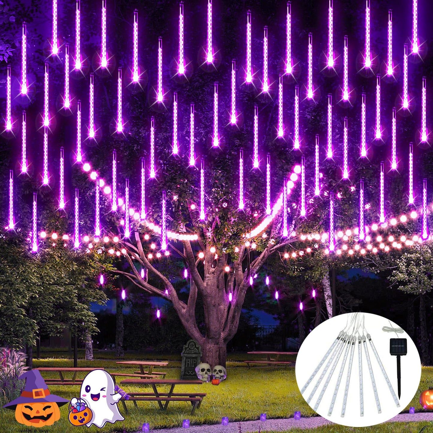 JMEXSUS Solar Halloween Lights Outdoor Purple Solar Lights