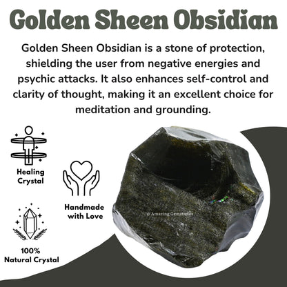 Amazing Gemstone Golden Sheen Obsidian Raw Crystals and Healing Stones, Natural Rocks for Tumbling - DIY Raw Stones and Crystals, 2 Pieces