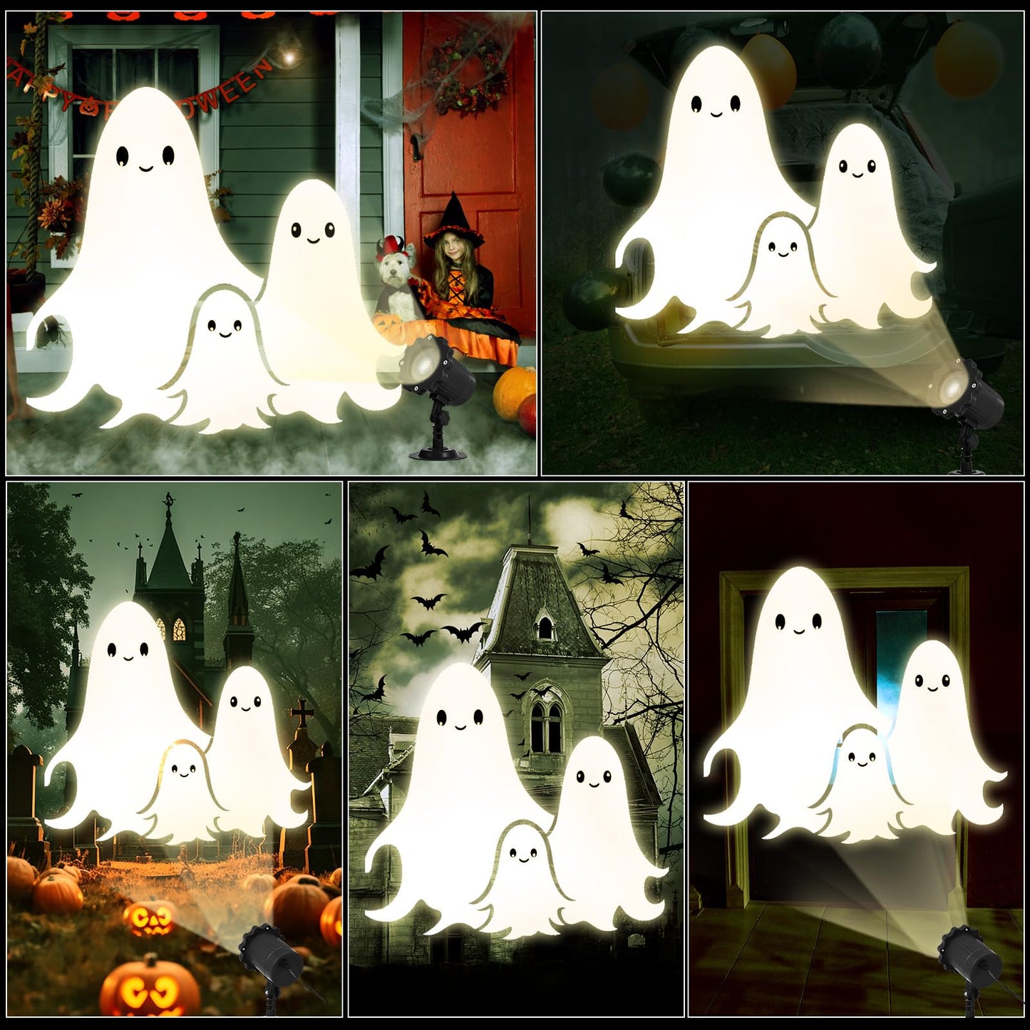 Treela Halloween Cute Ghost Projector Lights Outdoor Indoor Dynamic Lights Decoration Outside LED Landscape Lamp for Holiday Garden Supplies