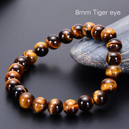 Cryhand Handmade 8mm Beaded Bracelets For Men Protection Bracelet For Women Chakra Feng Shui Stretchy Handmade Lucky Money Stretchy Crystal Bracelets Best Gifts (Tigers/Tourmaline)