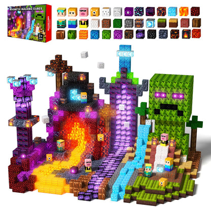 200 PCS Magnetic Blocks with Light Up Building Blocks - 20 Light Up Cubes, STEM Sensory Construction Toys for Kids Ages 4-8, Montessori Magnet Stacking Cubes, Gifts for Boys Girls 3 4 5 6 7 8-12