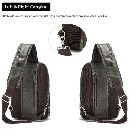 LANNSYNE Vegetable Tanned Leather Sling Bag For Men, Crossbody Chest Daypack fits 12.9" iPad