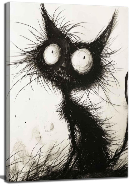 Funny Black Cat Canvas Wall Art Gothic Spooky Feline painting Decor Pictures Halloween Creepy Black And White Art Cat Posters Prints for Cafe Bar Living Room Restaurant Bedroom Decoration