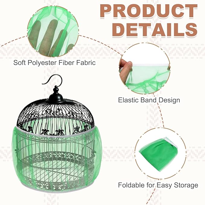 Bird Cage Seed Catcher, Bird Cage Net Cover Seeds Guard, Universal Birdcage Accessories, Green, Circumference 55.1"-70.9", Height 11.8" for Parrot Cockatiel Enclosures